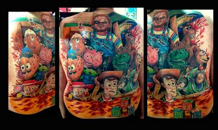 Tattoos - chucky killing toy story back piece, Chucky vs toy story - 74325